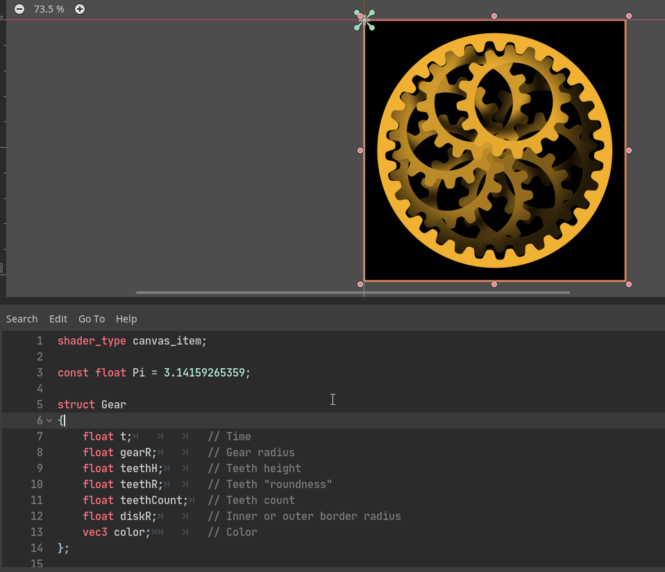 Godot port of the Planetary gears shader by AntoineC