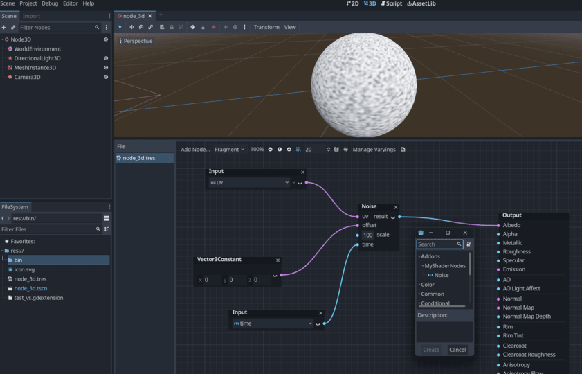 An example of using a custom visual shader node from GDExtension