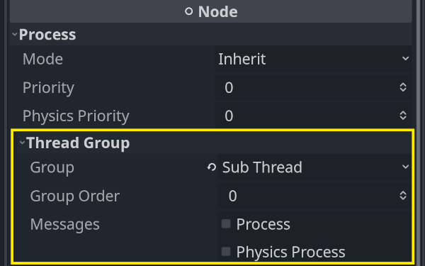 Thread group configuration options for Node