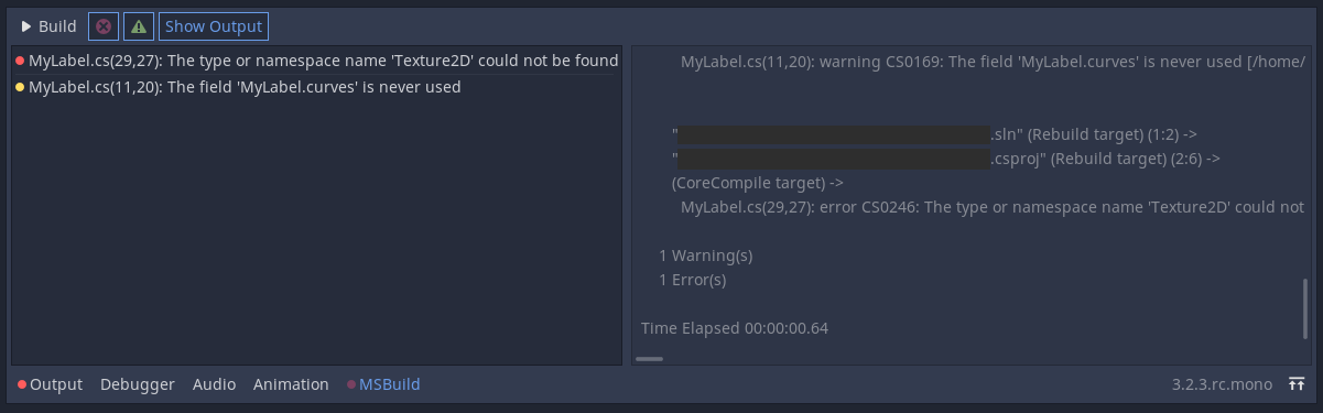 New C# solution build output panel