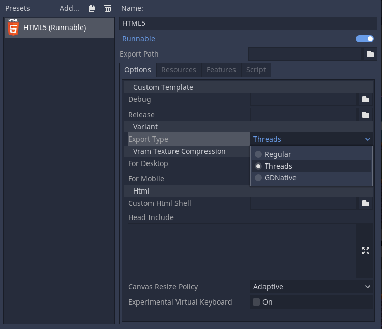 New Web export configuration options