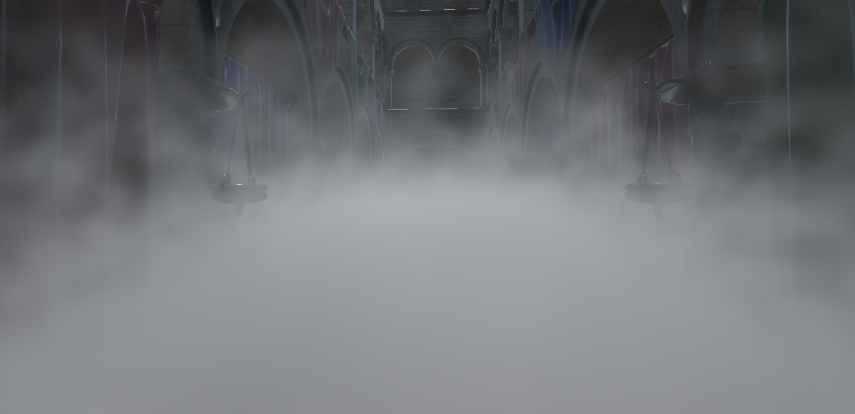 Fog density varied using an animated noise pattern in a fog shader