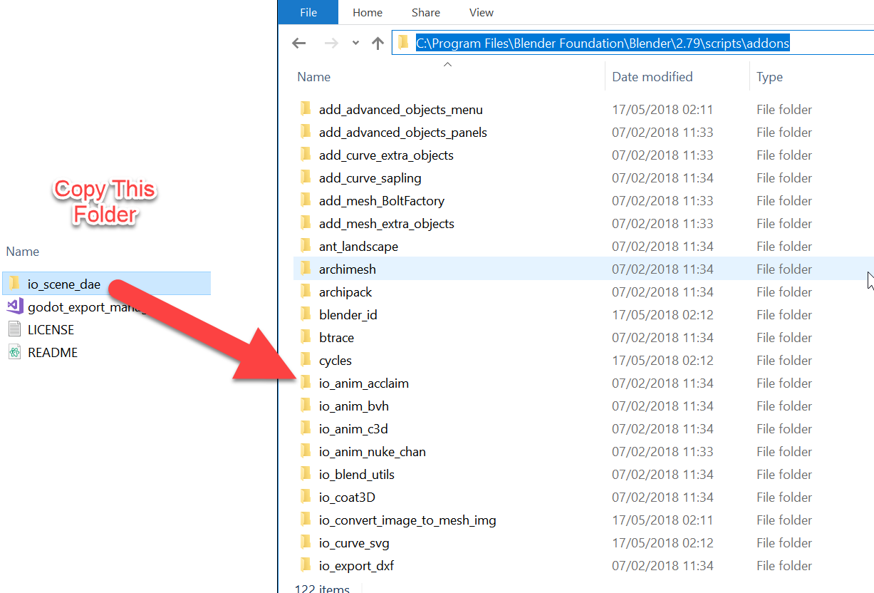 Copying io_scene_dae folder on Windows