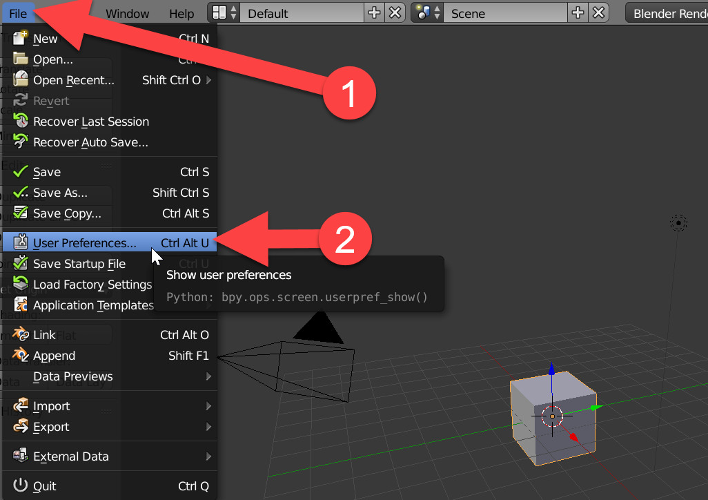 Opening Preferences in Blender