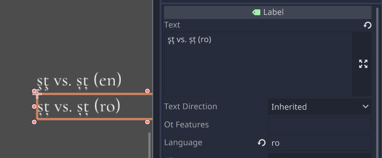 English and Romanian rendering of the same string