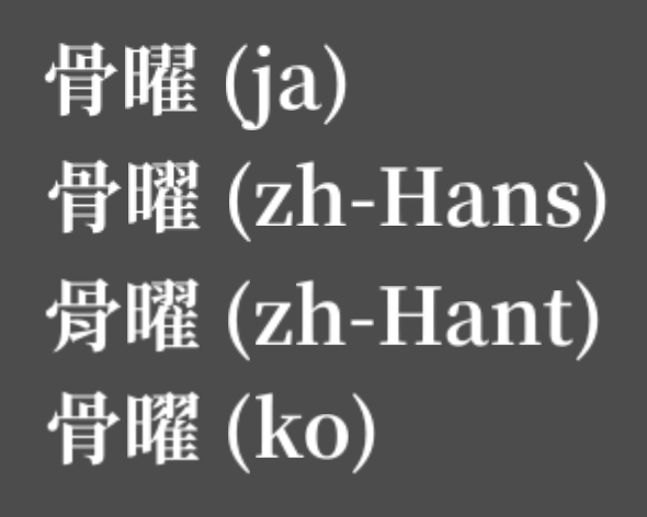 Screenshot of CJK variants from a same Font