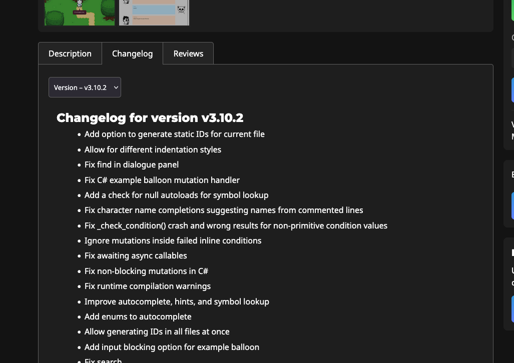 A screenshot of an asset changelog page
