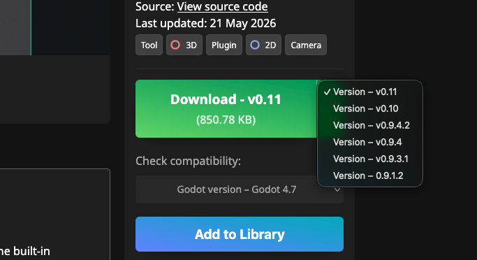 A screenshot of the download per version drop-down