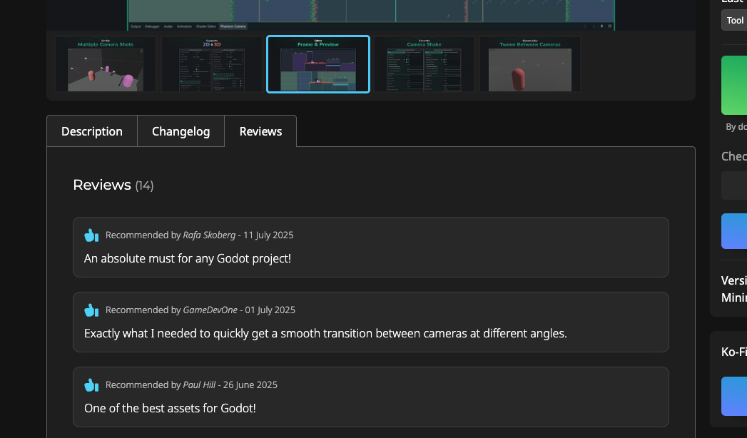 A screenshot showing the Reviews page of an asset