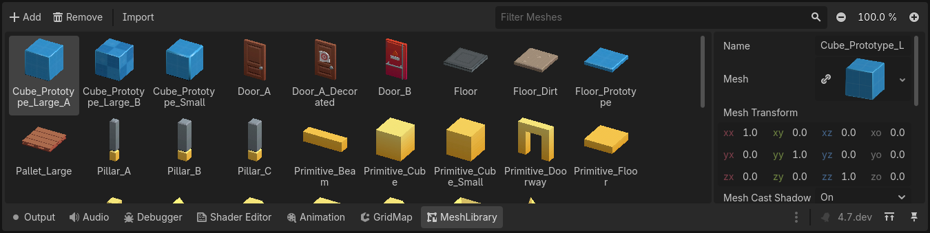 New GridMap MeshLibrary editor