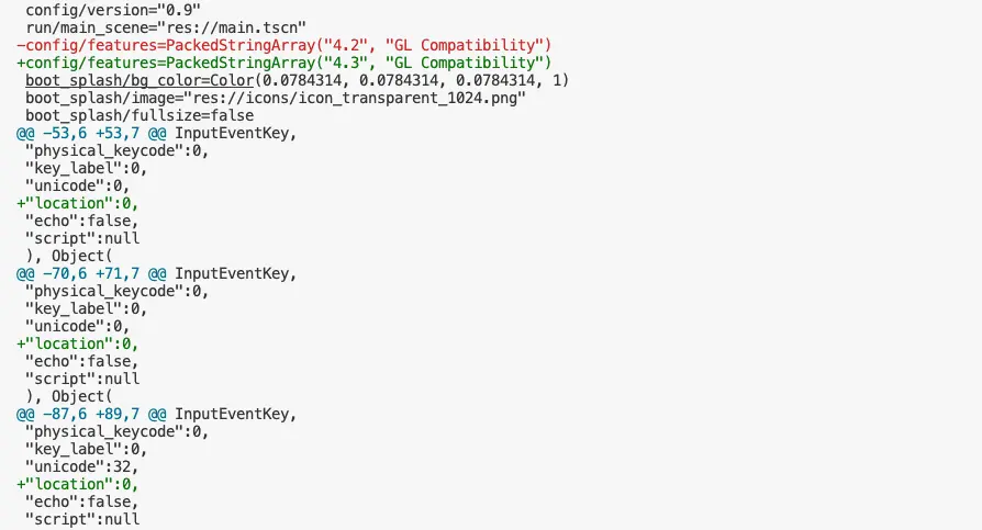 The updated `diff` view of a modified object