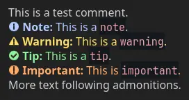 A showcase of the new admonitions (dark mode)