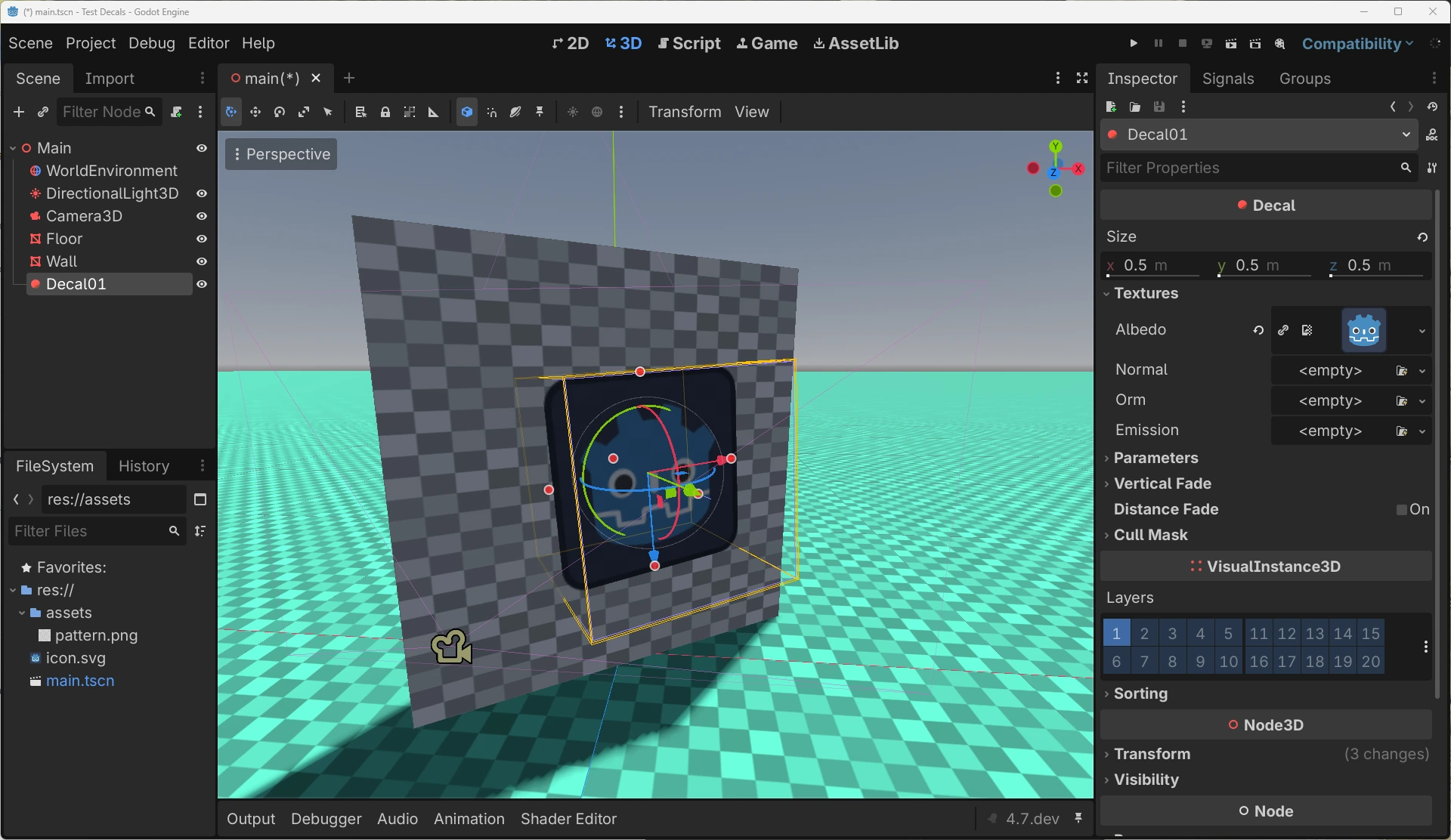 The compatibility renderer showcasing decal functionality