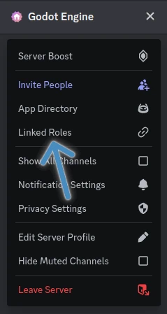 Screenshot of discord server menu with "Linked Roles" option