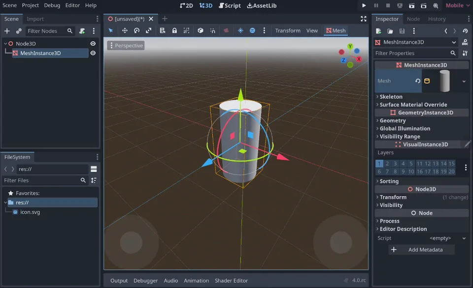 Screenshot of a Godot project running on an Android tablet, with mobile controls