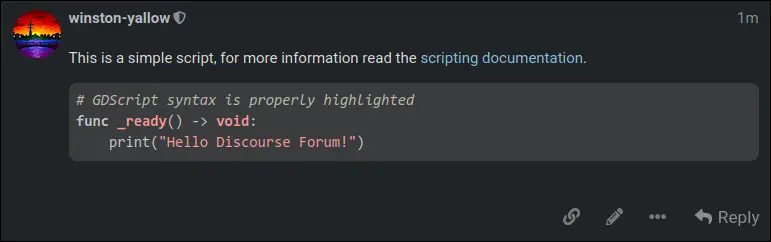 Example post with working syntax highlighting and link