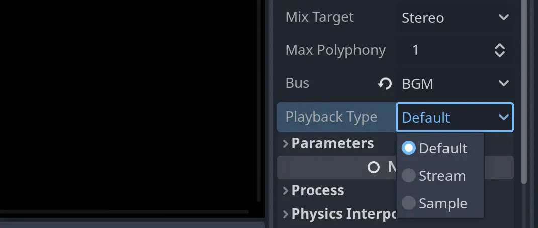 AudioStreamPlayer playback type property