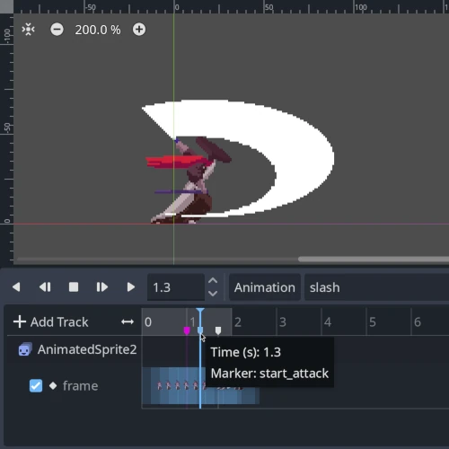 Image of the animation editor with markers added.