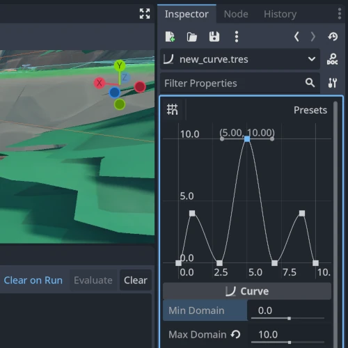 Picture of the editor inspector showing a `Curve` resource with values outside [0,1].