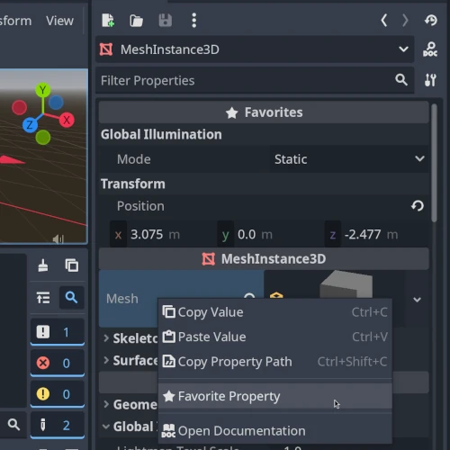 Picture of the editor inspector showing favorited items.