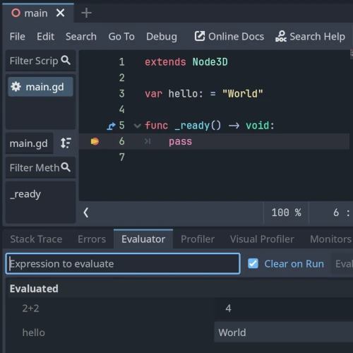 Picture of the new expression evaluator in the editor showing expression results.