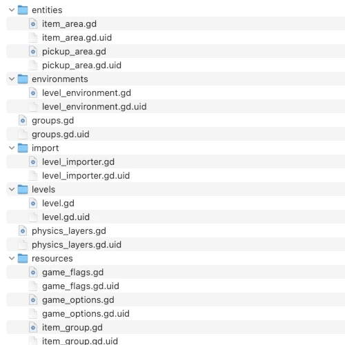 File manager showing project script files with .uid files existing besides them.