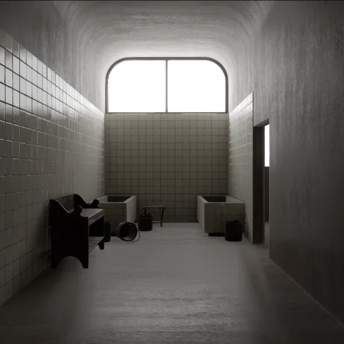Bathroom scene on Forward+ without specular occlusion from ambient light.